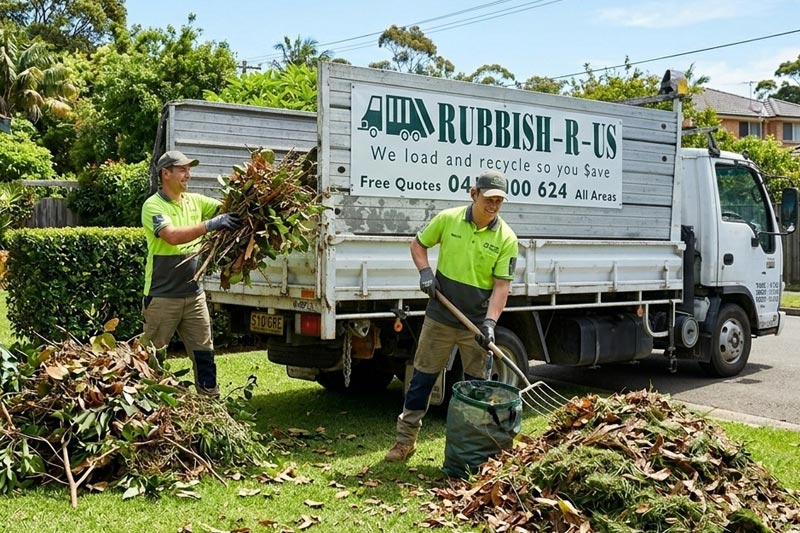 Professional rubbish removal team loading waste onto a truck — Rubbish R Us Sydney